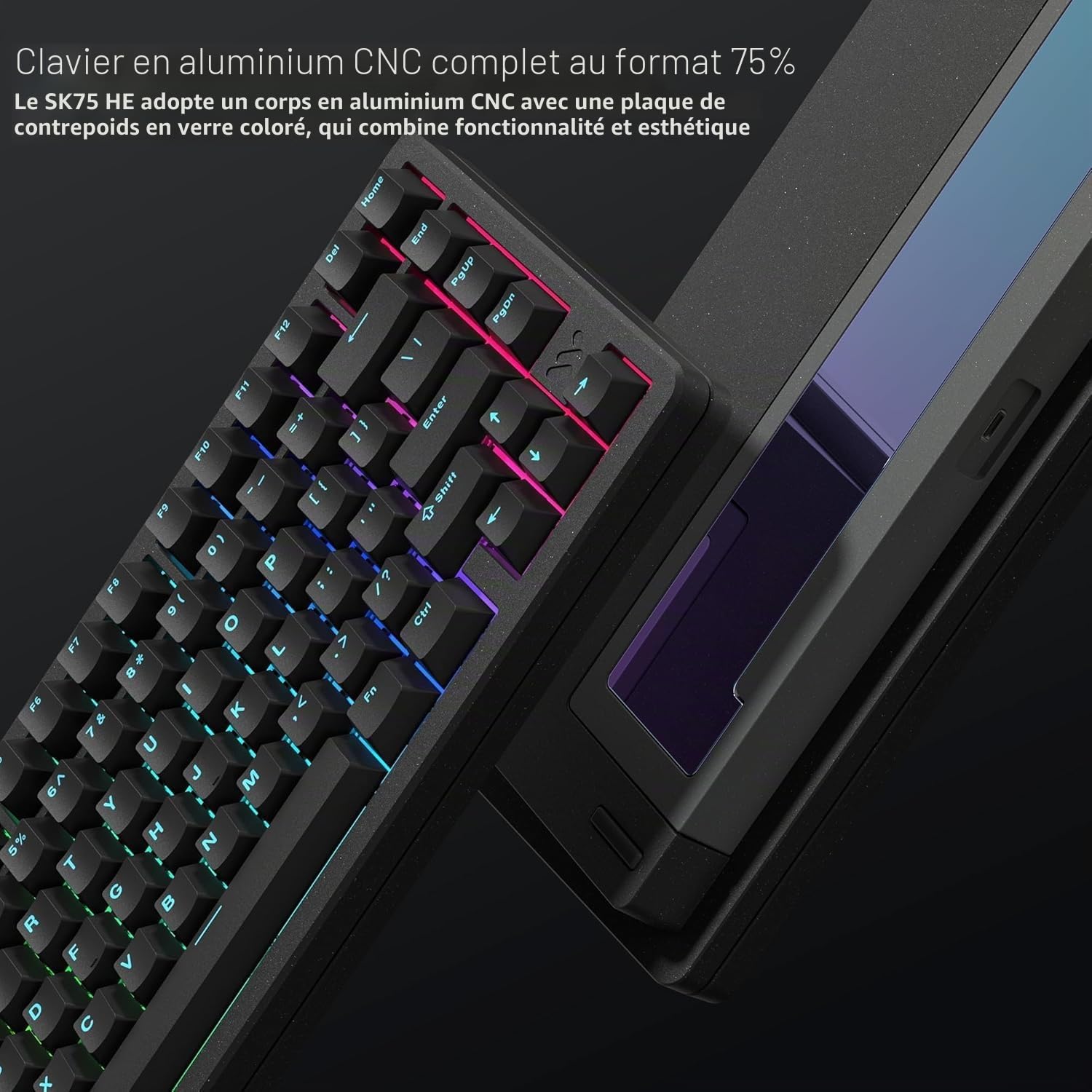 SK75 TMR/HE Clavier de Jeu 75% Effet Hall ANSI US, en Aluminium, 3 Modes