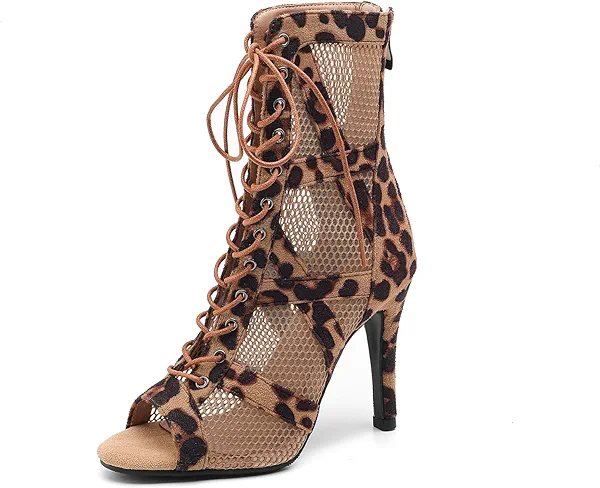DKZSYIM Open Toe Dance Boots Women Latin Salsa Ballroom Lace-up Dance Shoes,Model K99X