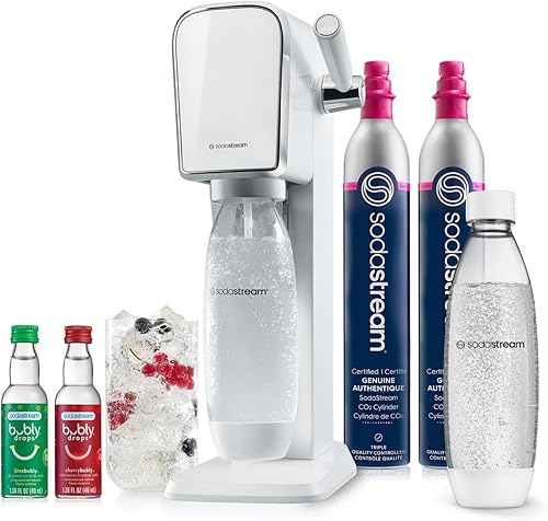 SodaStream Art - Paquete para hacer agua con gas (blanco), con CO2, botellas DWS y sabores Bubly Drops