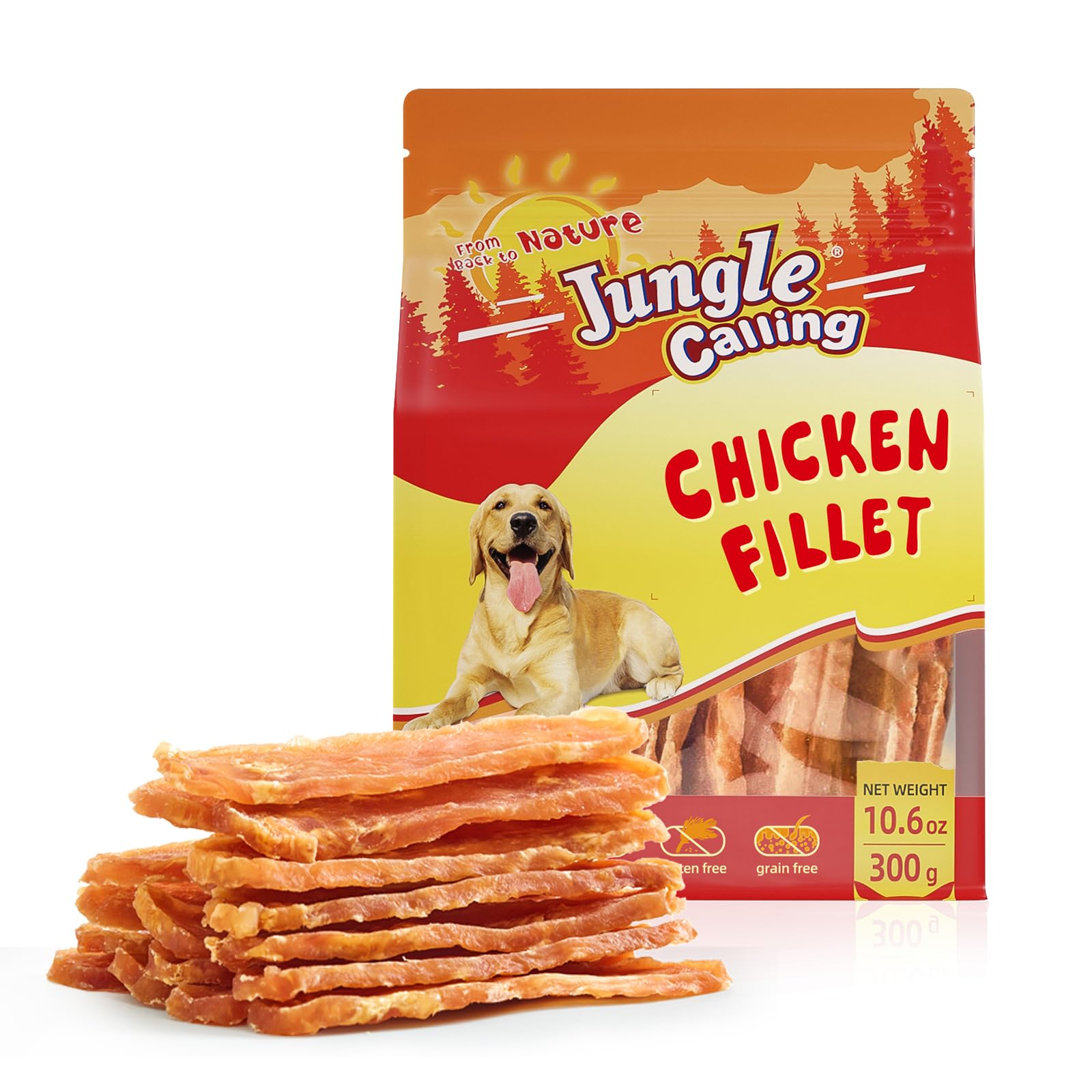 Jungle Calling Dog Treats Chicken Jerky Training Treats, Slow Roasted Snacks for Medium and Large Dogs Chewy Treats 10.6 Ounce (Chicken Fillet)