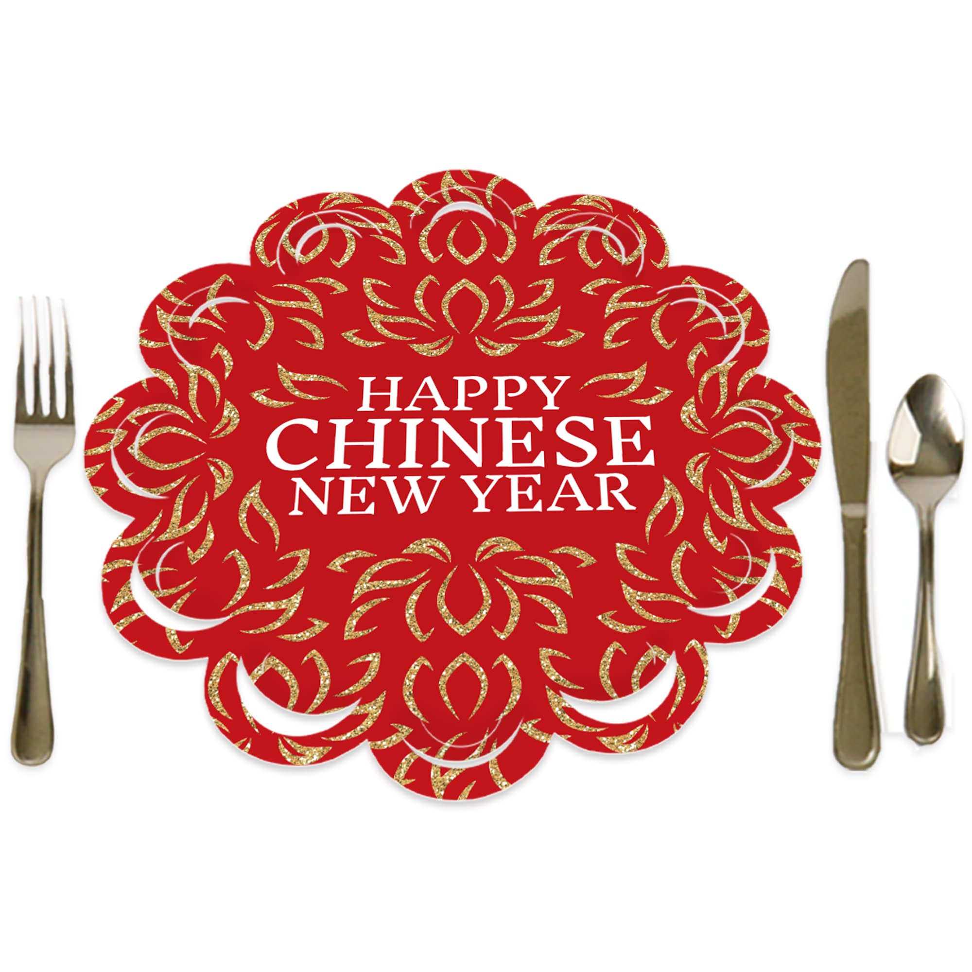 Big Dot of Happiness Chinese New Year - Lunar New Year Round Table Decorations - Paper Chargers - Place Setting for 12