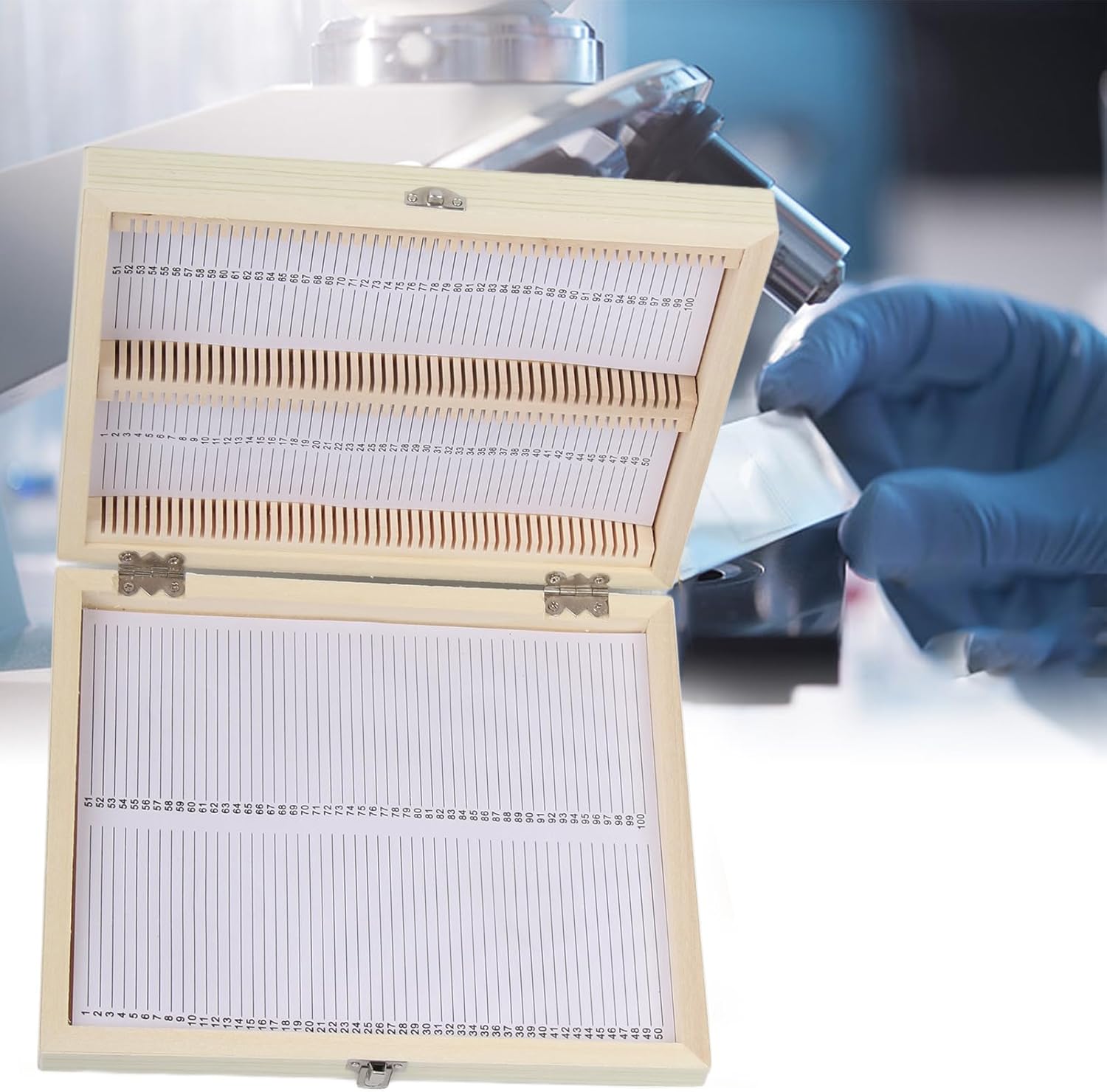 Biology Glass Prepared Microscope Slides Wooden Slide Storage Box Case for Specimens