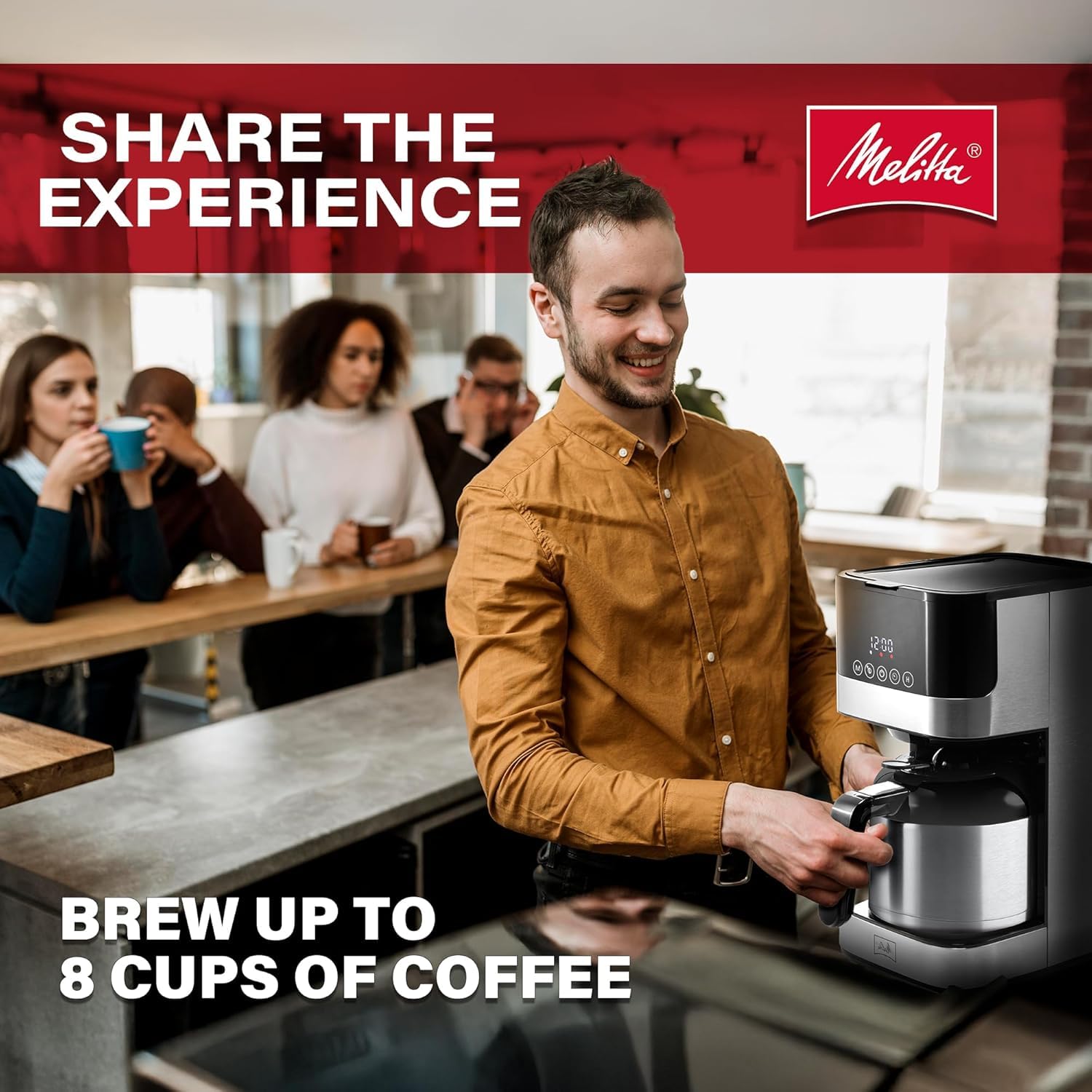 Melitta Aroma Tocco Thermal 8-Cup Drip Coffee Maker, Black | Automatic, Programmable, Auto Shut Off, Touch Control Panel, Stainless Steel Accented, with 5-Packed Coffee Filter