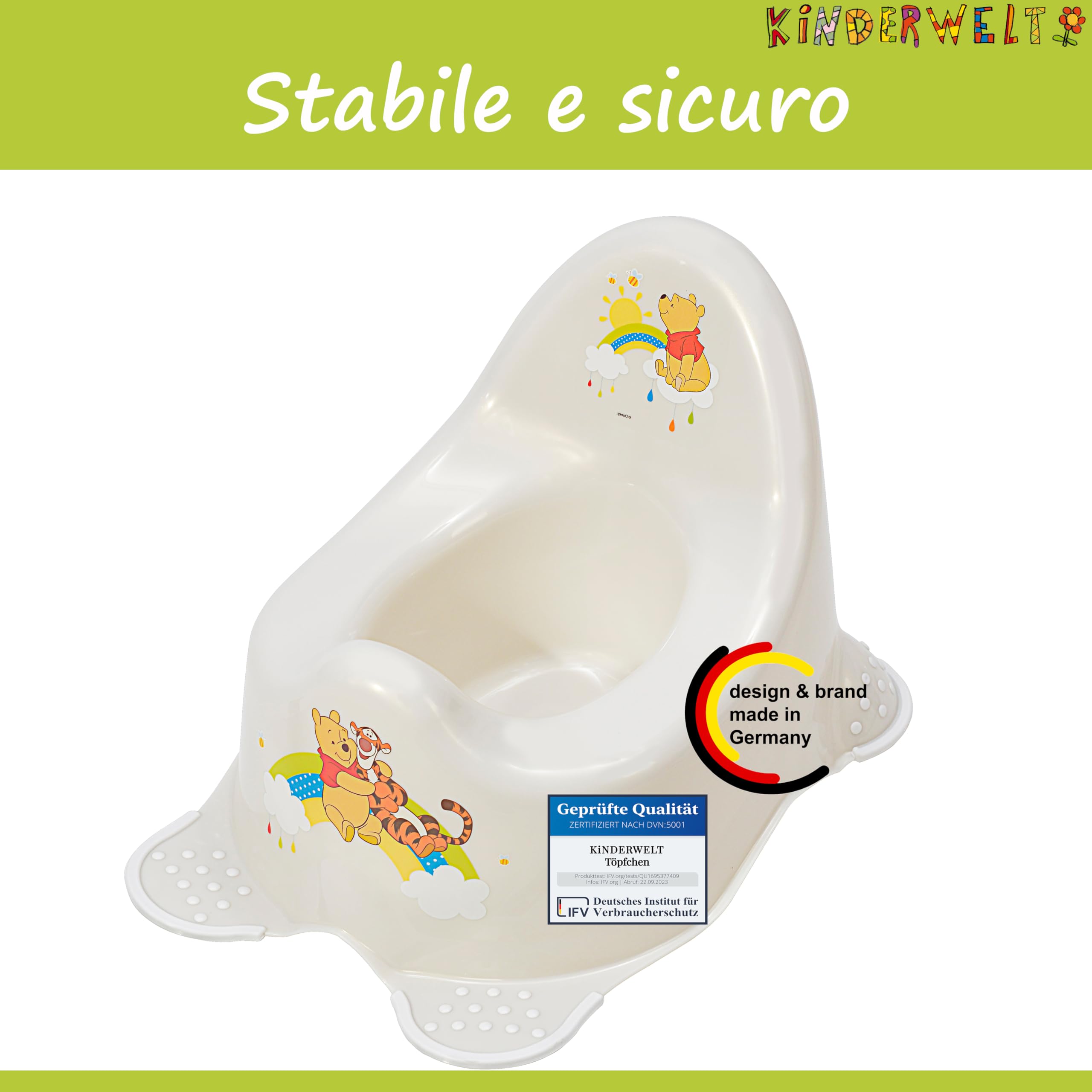 Perl Premium Vasino Disney Winnie Puuh per Neonati e Bambini Stabile Babytopf con Anti-rutsch-funktion Perl Bianco con Unico Venatura Individuale Piacevole Effetto Glitter