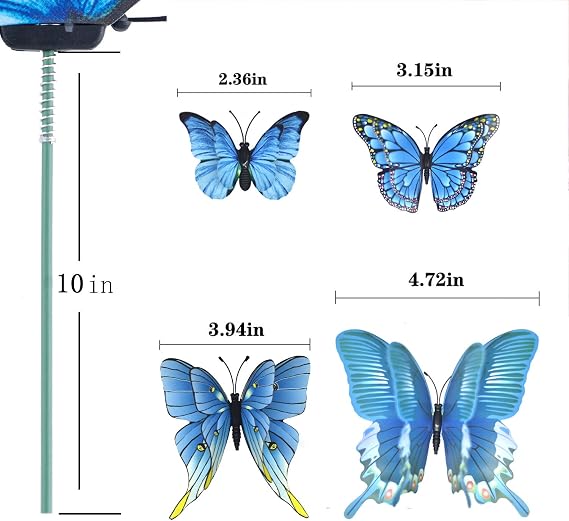 FENELY Butterfly Garden Decor Stakes,Double Wing Waterproof 3D Blue Butterflies Garden Ornaments Outdoor Decorations for Patio Lawn Yard PVC Gardening Art Christmas Whimsical Gifts
