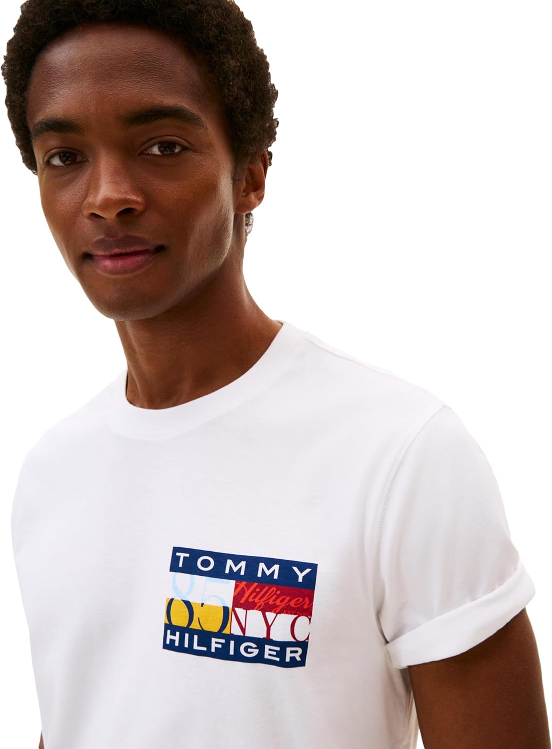 Tommy Hilfiger Mens Short Sleeve Cotton Graphic T-Shirts with Printed Color Flag Logo - Image 2