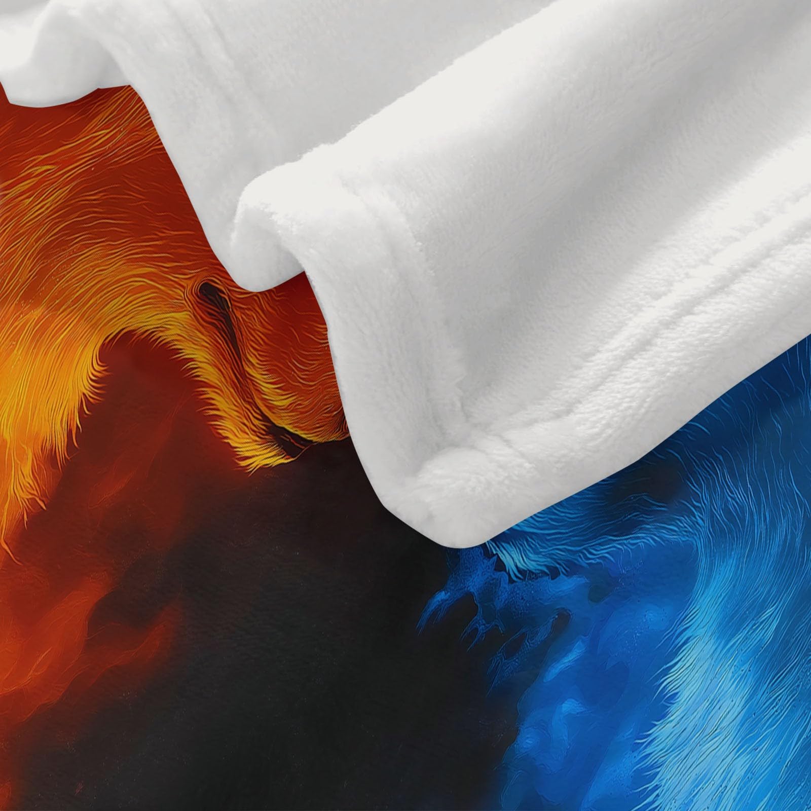 Générique Koc dla dorosłych i dzieci 200 x 200 cm, miękki koc flanelowy z nadrukiem fantastyczny lodowy wilk ogień - narzuta na sofę nadaje się do utrzymania ciepła zimą