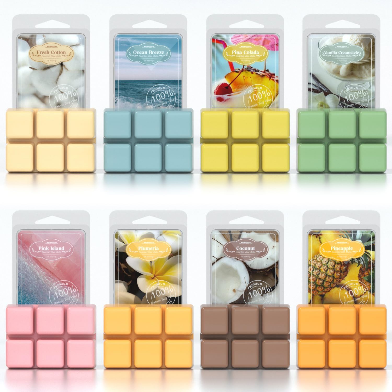 Summer Scented Wax Melts, ARVIDSSON Tropical Soy Wax Cubes for Warmer, Strong Scent Fragrance Melts, Ocean Breeze, Pina Colada, Fresh Cotton, Pineapple and More, Candle Melts Gift Set