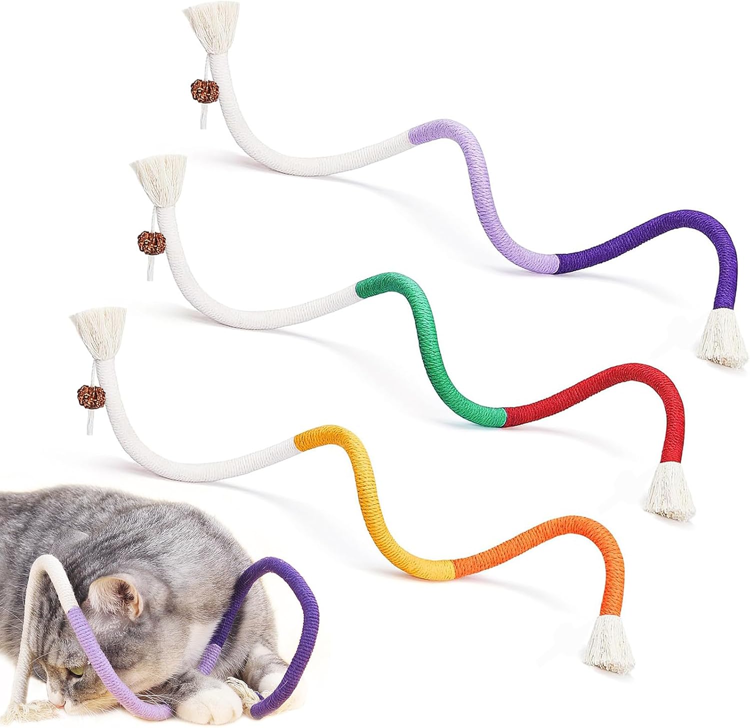 3 PCS Cat Chew Toy Catnip Toys for Cats 27.5in Interactive Cat Toy for Indoor Cats Kitten Teething Toys