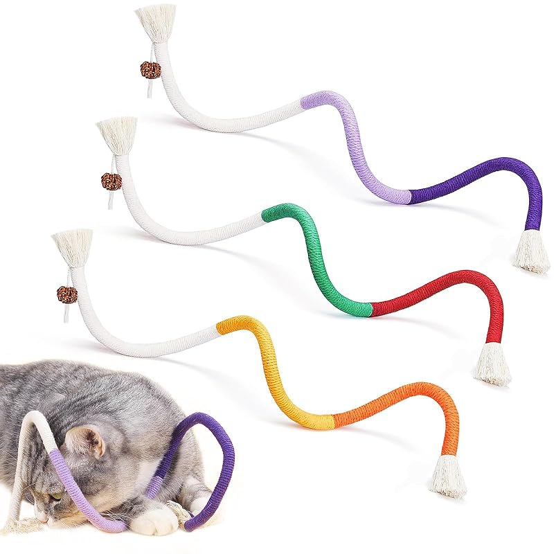 Brinquedo mordedor interativo para gatos com cordas de sisal e aroma natural de gall TKWINKT, pacote com 3