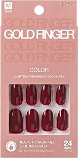 GoldFinger 24 Pcs Press On Nails, Medium Oval Fake Nails, Classic Red Gel Stick On Extensions, Reusable DIY Full Cover False Nail Kit with Glue, Manicure Stick & File, 7 Day Long Lasting Wear