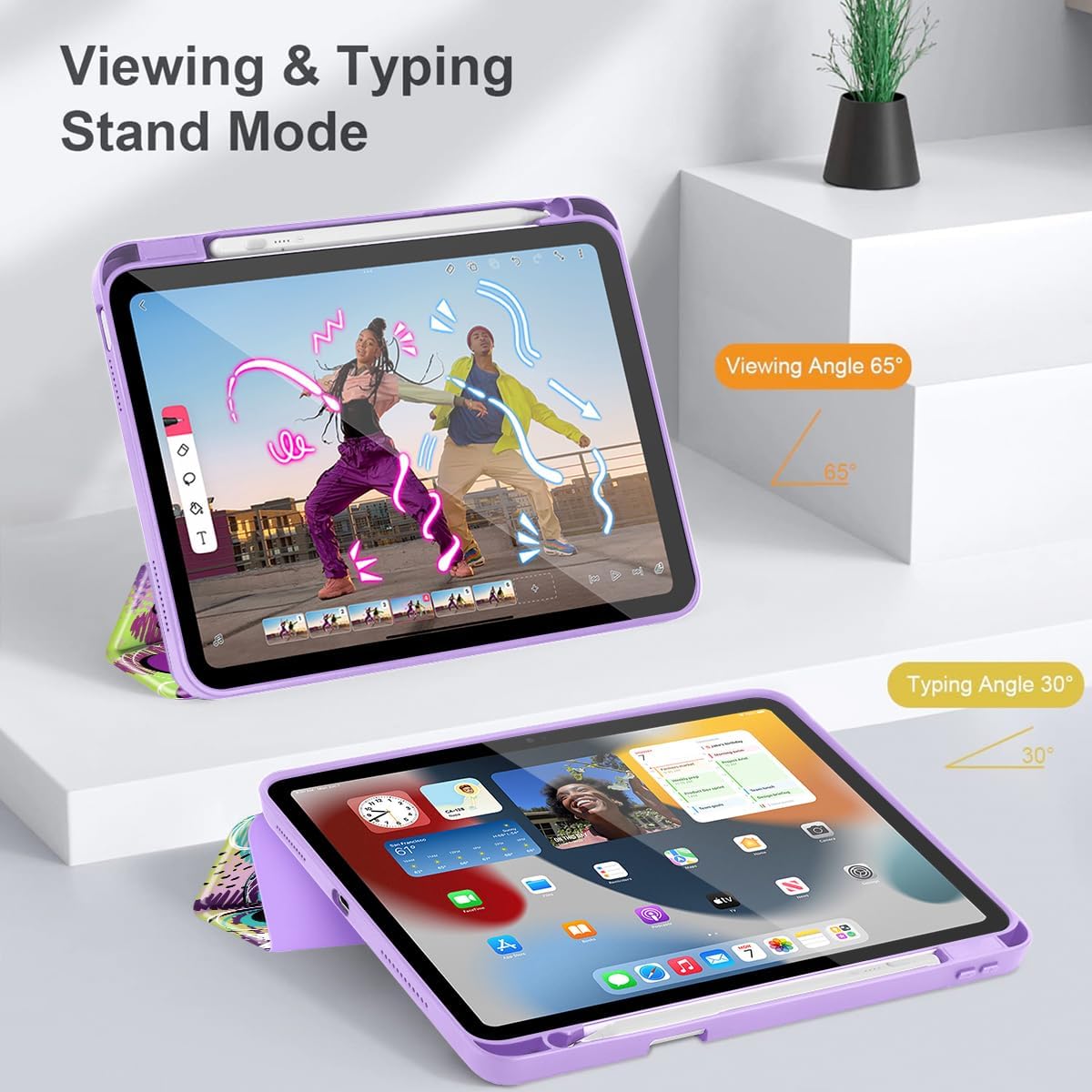 Case for iPad Air 13 Inch (M4) 2026, (M3) 2025, (M2) 2024 - [Built-in Pencil Holder] Shockproof Cover with Clear Transparent Back Shell, Auto Sleep/Wake Cover, Abstract Floral SD163