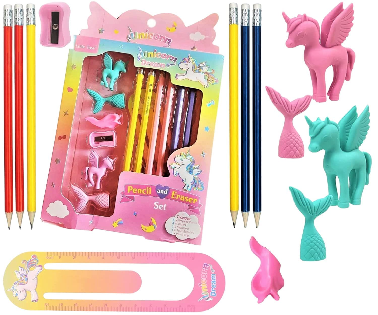 SarG Unicorn Pencil, Eraser and Sharpener Set For Boys and Girls