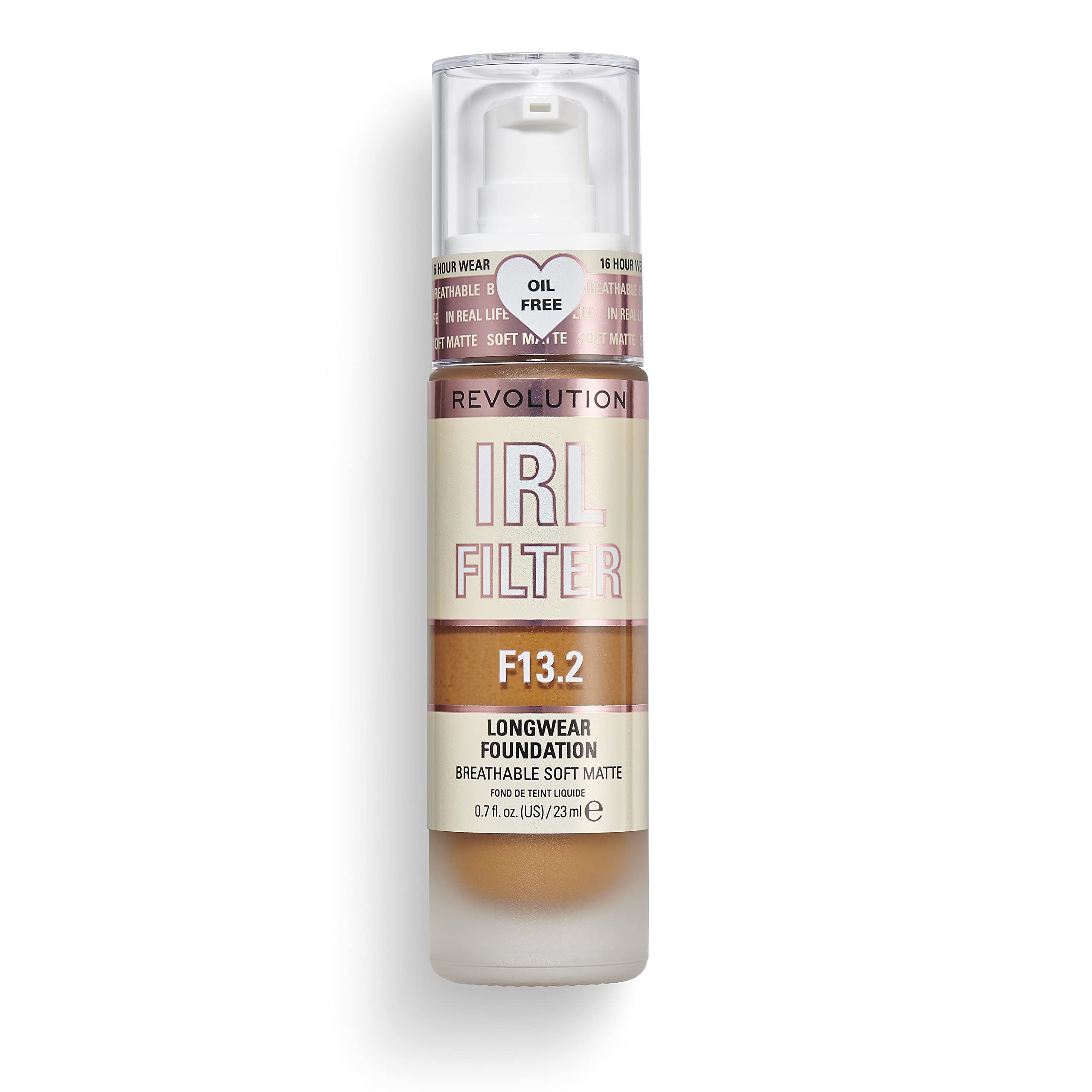 Makeup Revolution IRL Filter, Longwear Foundation, Medium to Full Coverage, Matte Finish, 16 Hour Wear, F13.2, Dark Skin Tones, 23ml