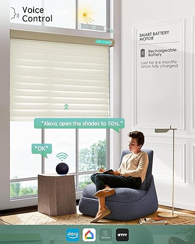 Miniatura 2 de Yoolax Persianas motorizadas con control remoto, cortinas transparentes filtrantes de luz para ventanas interiores, persianas opacas inteligentes