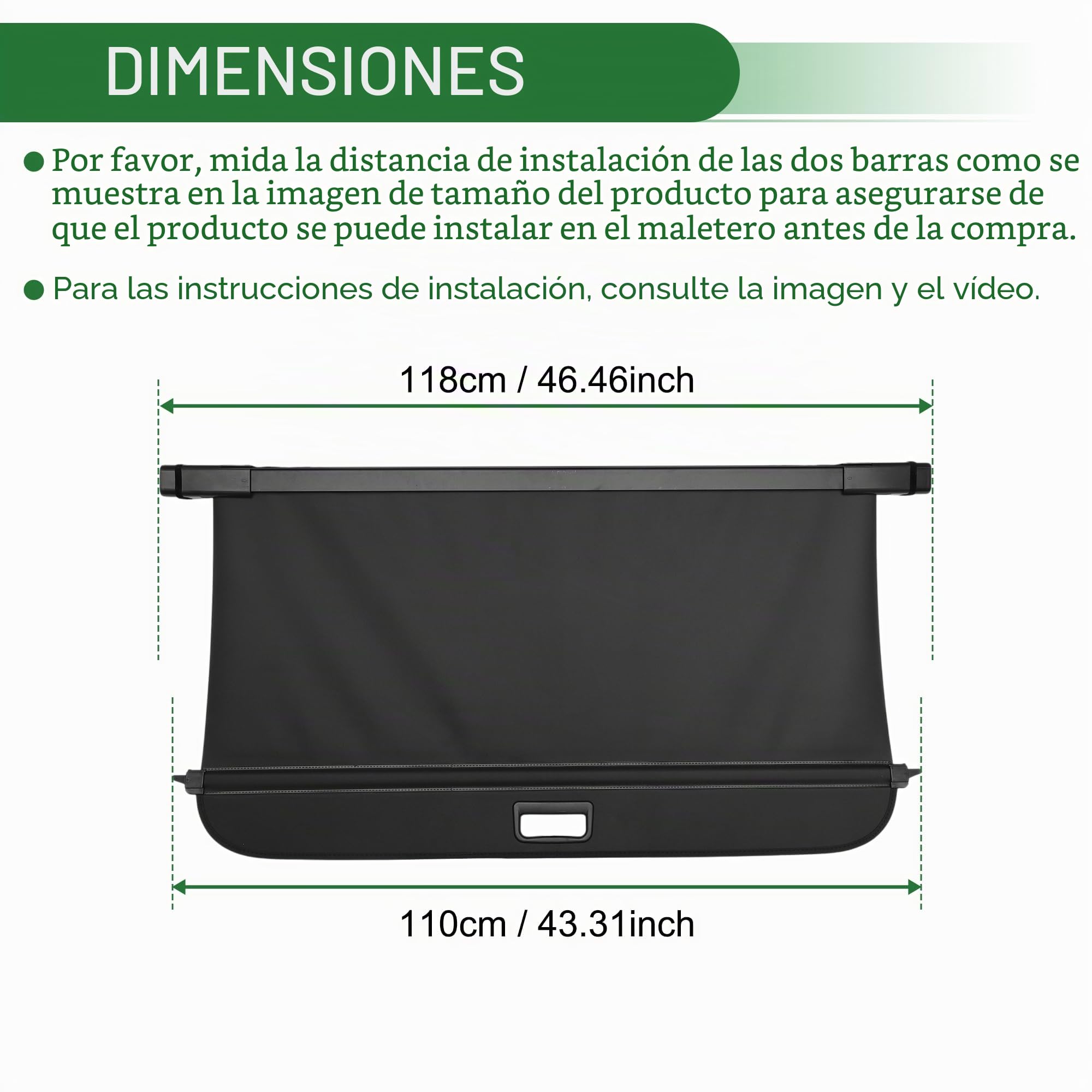 Motoforti Cubierta De Carga Retráctil Para Mercedes-Benz Clase B W245 08-11 | Color Negro Brillante, Material Aleación Aluminio Lona, Tamaño Varilla 118cm & 110cm, Cantidad 1 Unidad