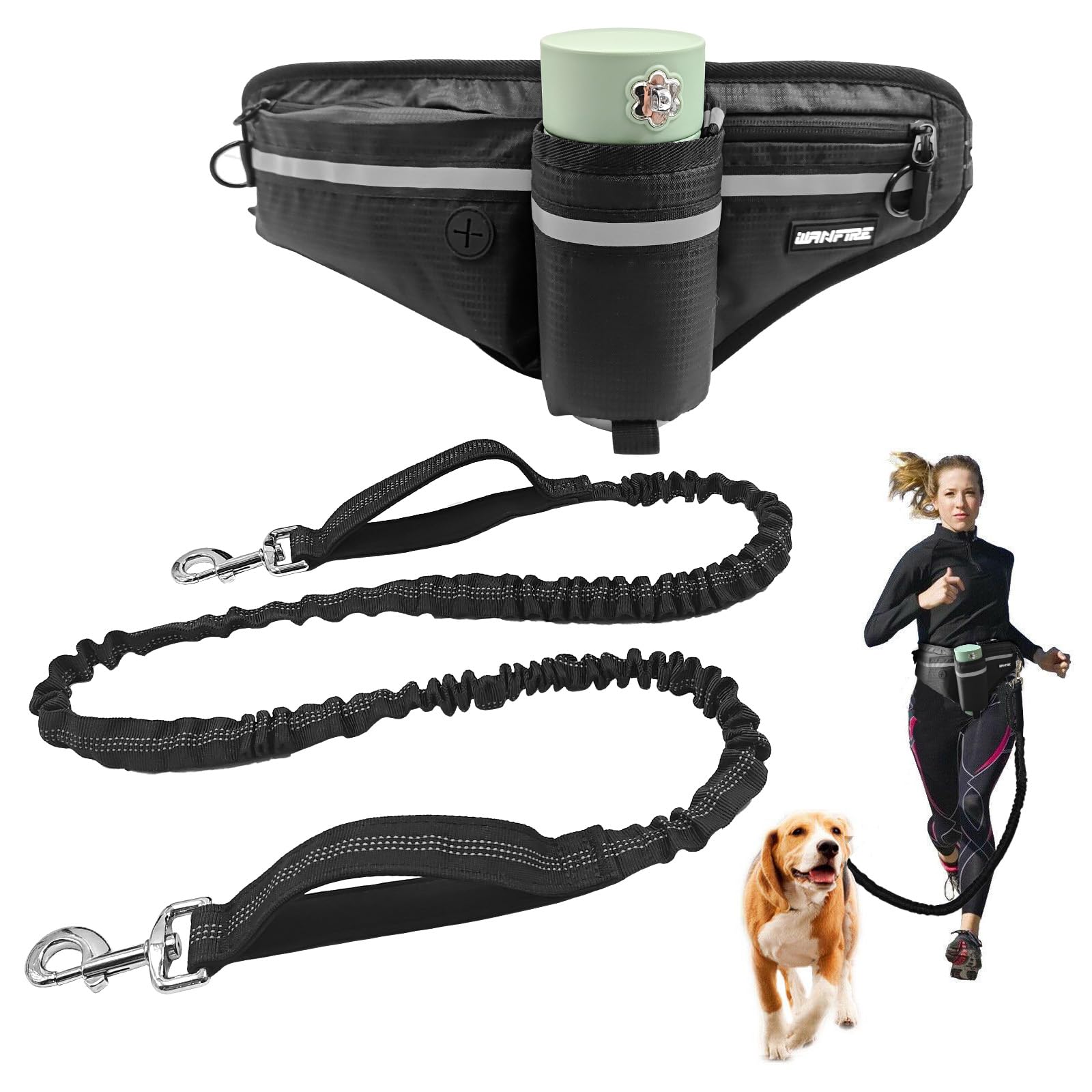 WANFRIE Freihandleinen Hundeleine, Joggingleine Hunde mit Bauchgurt,Bauchtasche Hundetraining, Reflektierendes Bungee-Design, geeignet für große und mittelgroße Hunde.