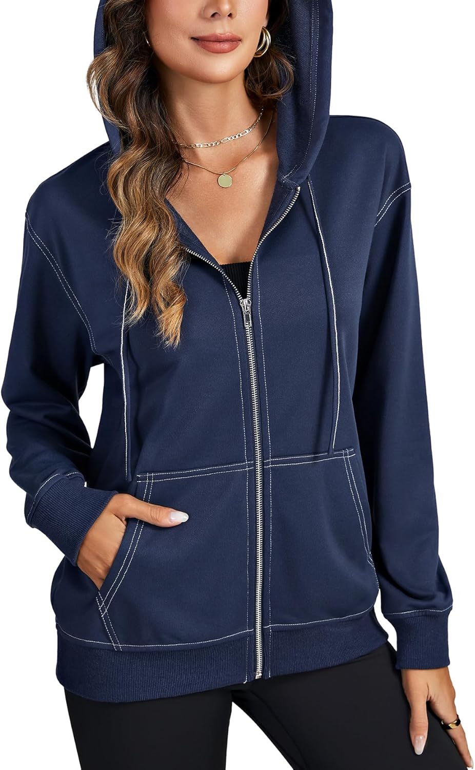 LYANER Women's Zip Up Hoodie Long Sleeve Sweatshirt Fall Outfits Fashion Jackets with Pockets - Image 4