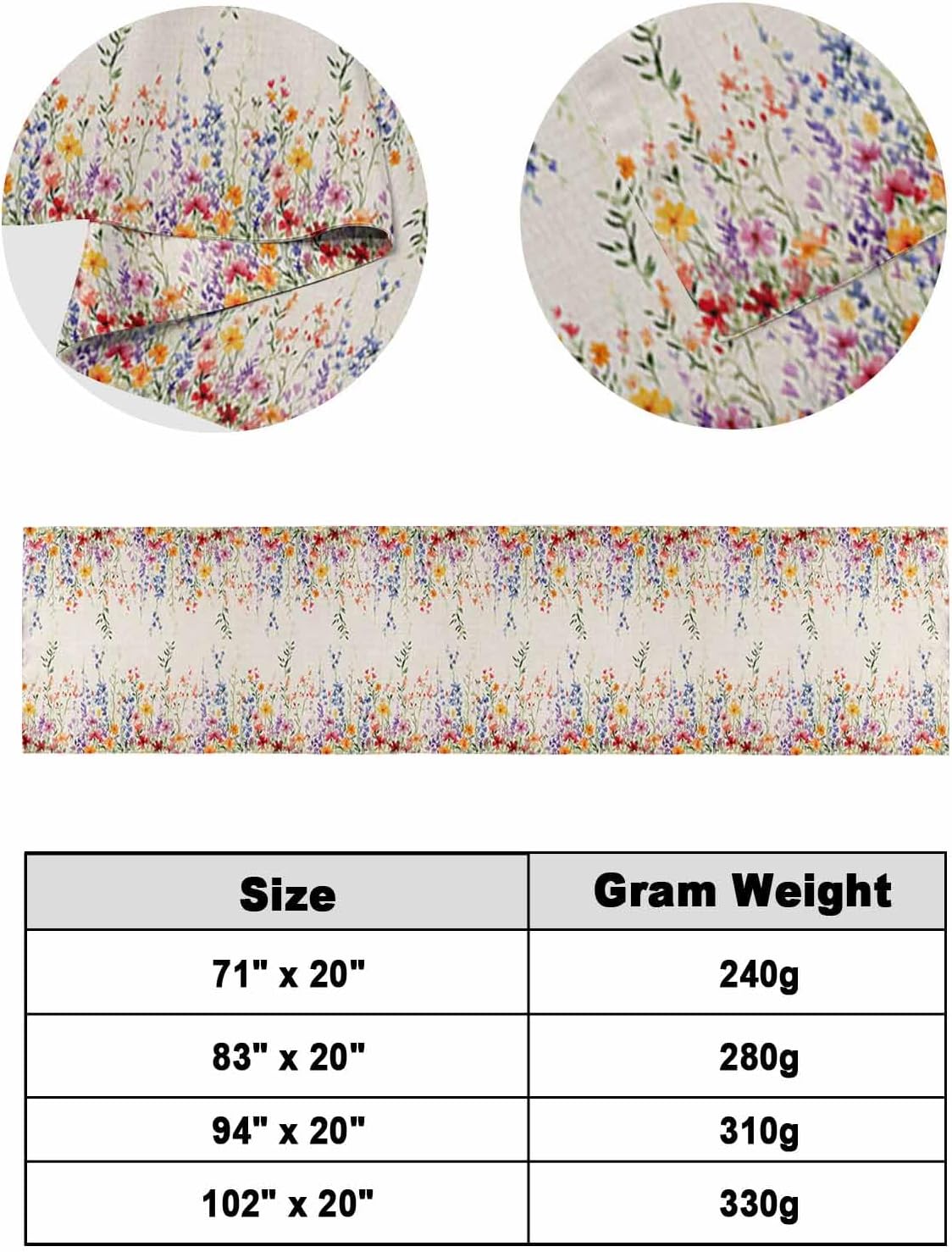 Pastoral Watercolor Flower Leaves Bed Runners for Bedroom Hotel,Decorative Bedding Scarf Hanging Floral on Burlap Bed End Blanket Bedding Runner Scarves for King Size Bed,102x20in