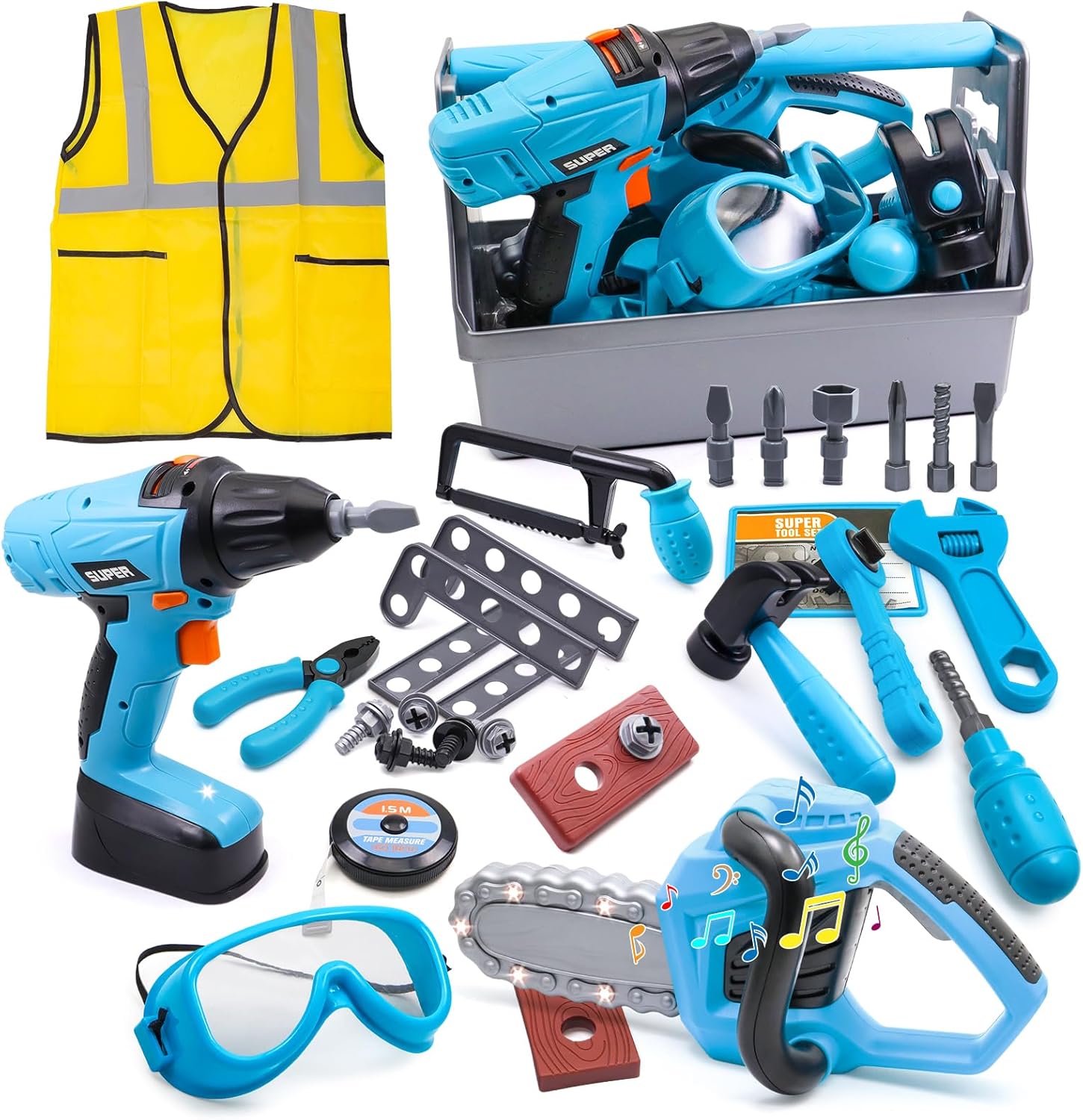 Kids Tool Set Pretend Play Construction Toy with Kids Construction Vest and Tool Box,Toys for