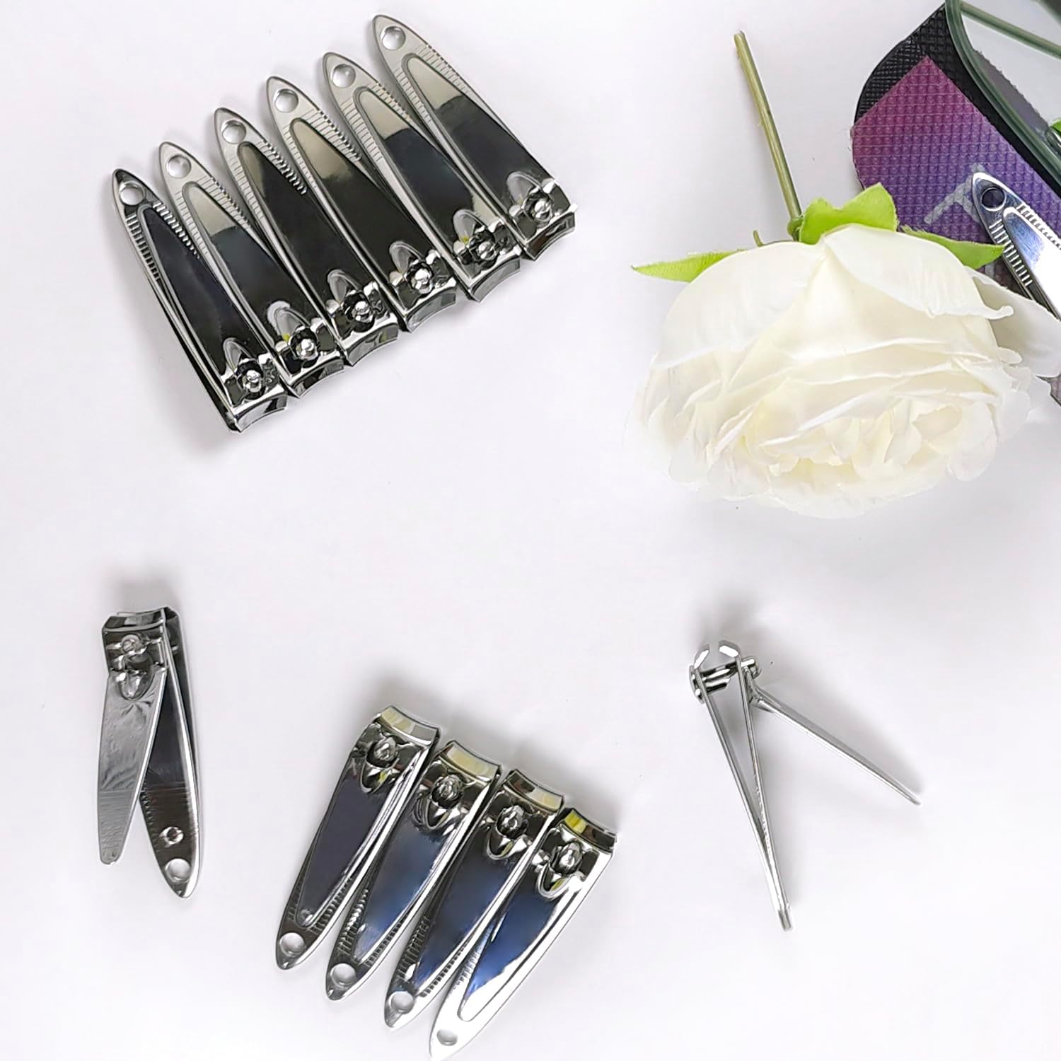 120 Pieces Nail Clipper Set Flat Toenail Clippers Stainless Steel Fingernails Manicure Pedicure Sturdy Silver Small Trimmer Portable Bulk for Men Women Homeless Care Package Supplies
