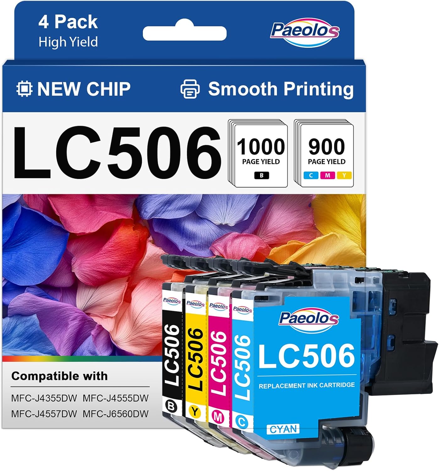 LC506 Ink Cartridges Replacement for Brother LC506 Ink Cartridges High Yield LC506XL 506 XL work for Brother MFC-J4355DW MFC-J4555DW MFC-J4557DW MFC-J6560DW Printers (4 Pack Black Cyan Magenta Yellow)