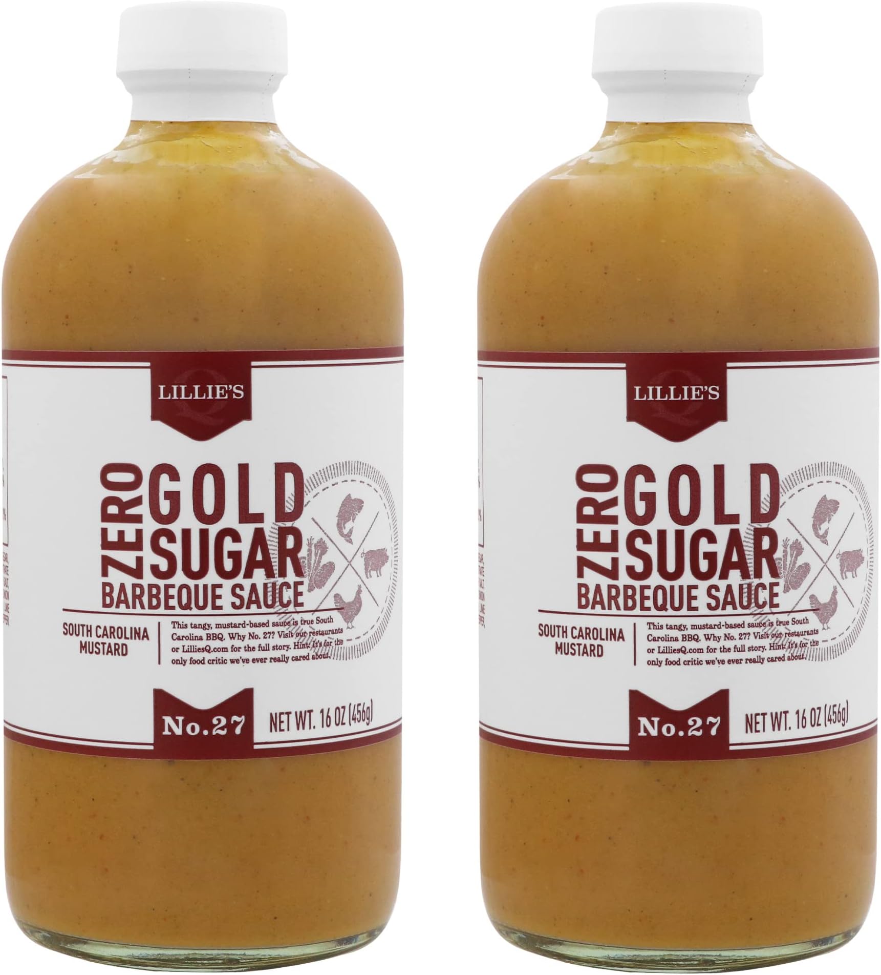 Lillie's Q - Zero Sugar Gold Barbeque Sauce, Gourmet Carolina, Tangy BBQ Sauce with South Carolina Mustard, w/Gluten-Free Ingredients, Keto-Friendly, No High Fructose Corn Syrup (16oz, 2-Pack)