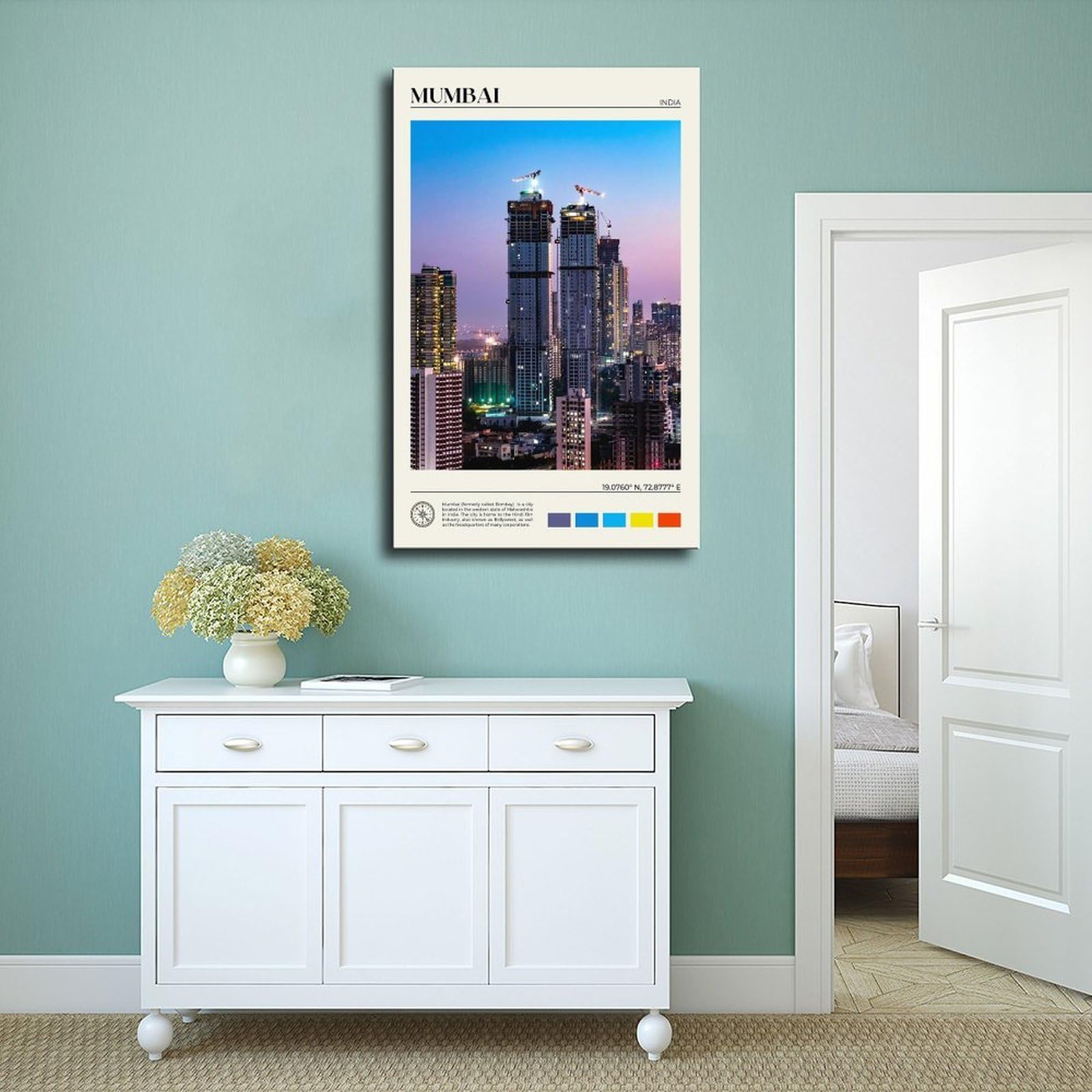 Mumbai Kunstdruck auf Leinwand, echtes Foto, Kunstdruck, für Wohnzimmer und Schlafzimmer, 61 x 91,4 cm (L x B)