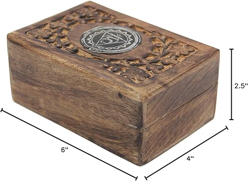Miniatura 6 de Caja de almacenamiento de madera tallada a mano para joyería de chakras (garganta)
