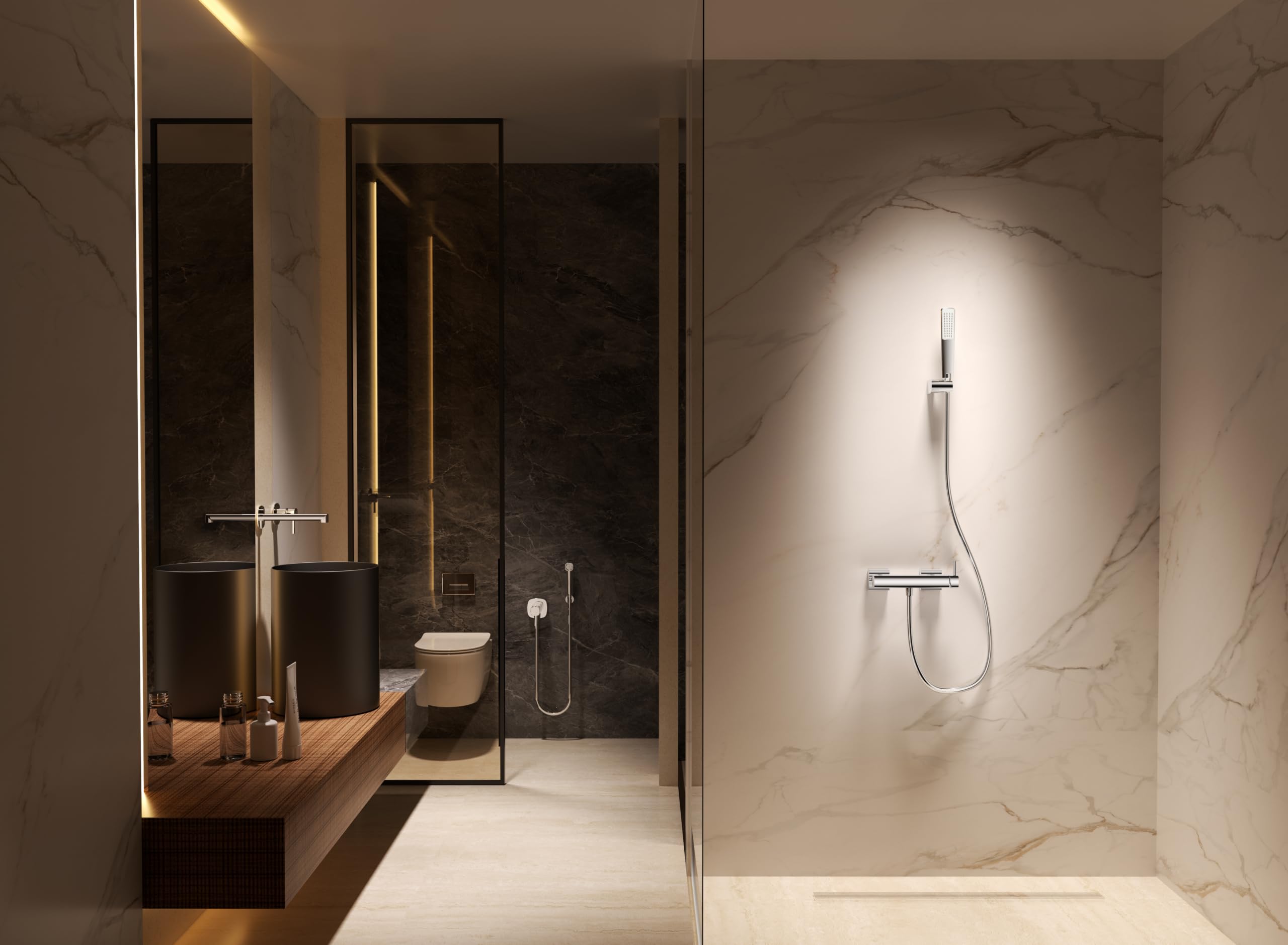 Grifo Ducha Monomando Baño Diseño Moderno con Kit Completo Flexo 1,8 m y Mango | Grifo Bañera y Ducha Latón Anticorrosión Cartucho Cerámico | Grifería Ducha | IMEX Toscana BDT064-5(Cromo)