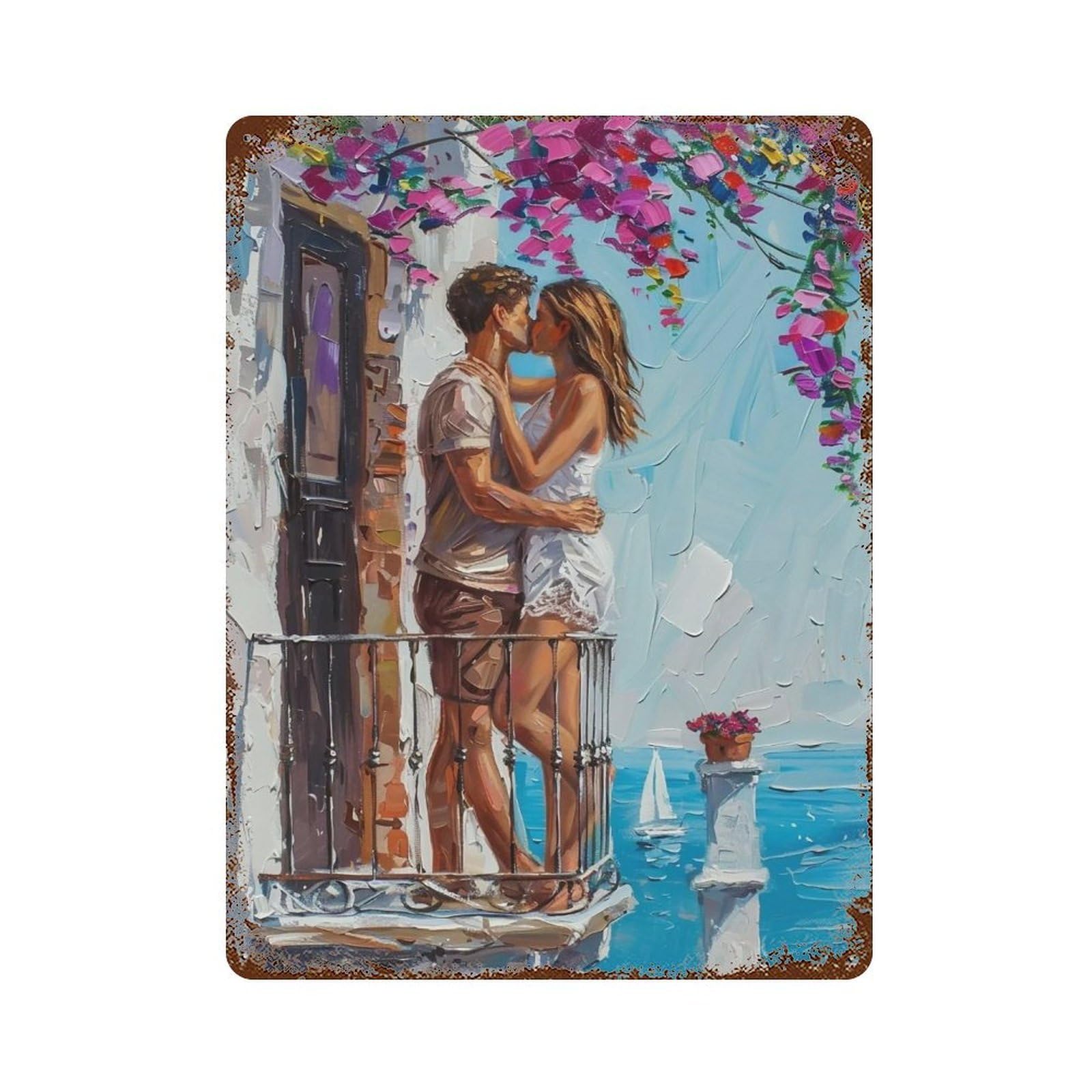 HDURYEYRYY Coastal Bougainvillea Couple 03 Wall Retro Iron Vintage Art Metal Tin Sign Poster Modern Home Cofffee Club Art Bar Shop Decor 40x30cm