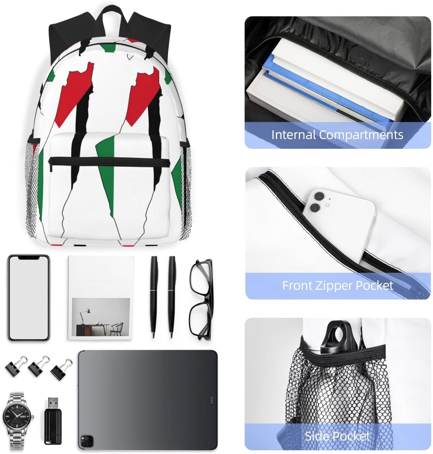 Palestine Flag Map Backpack Large Sports Bag, Best for Basketball, Soccer, Volleyball, Swim, Gym, Travel