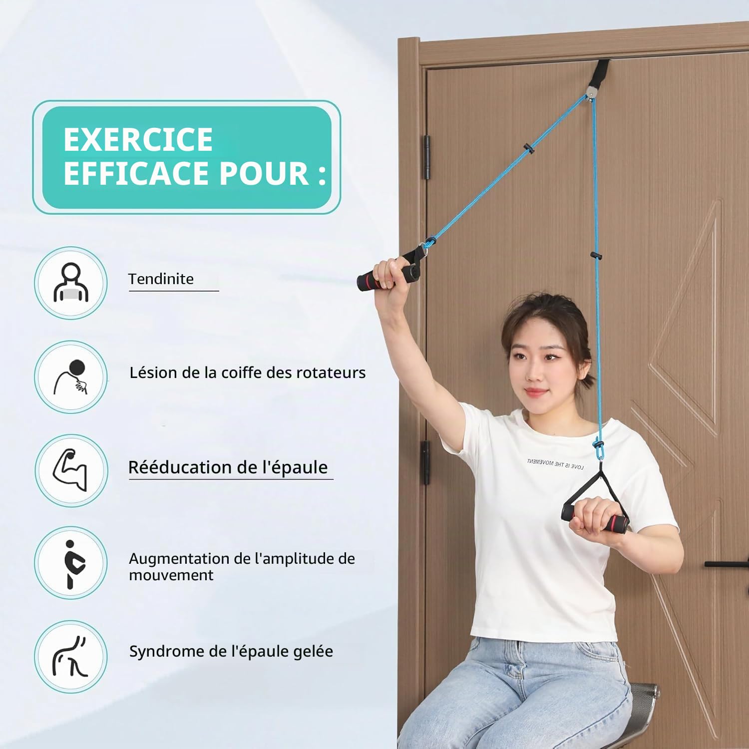 Fanwer Reeducation Epaule Poulie Porte, AVCE Confortables Poignées de Matériaux TPR，Poulies Multi-usages pour la des épaules au-Dessus de la Porte