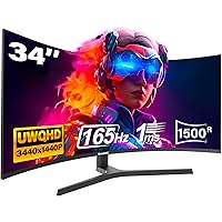Gawfolk 34 Pollici Ultrawide Curved Gaming Monitor, 1500R Pc Screen 165hz UWQHD 3440x1440