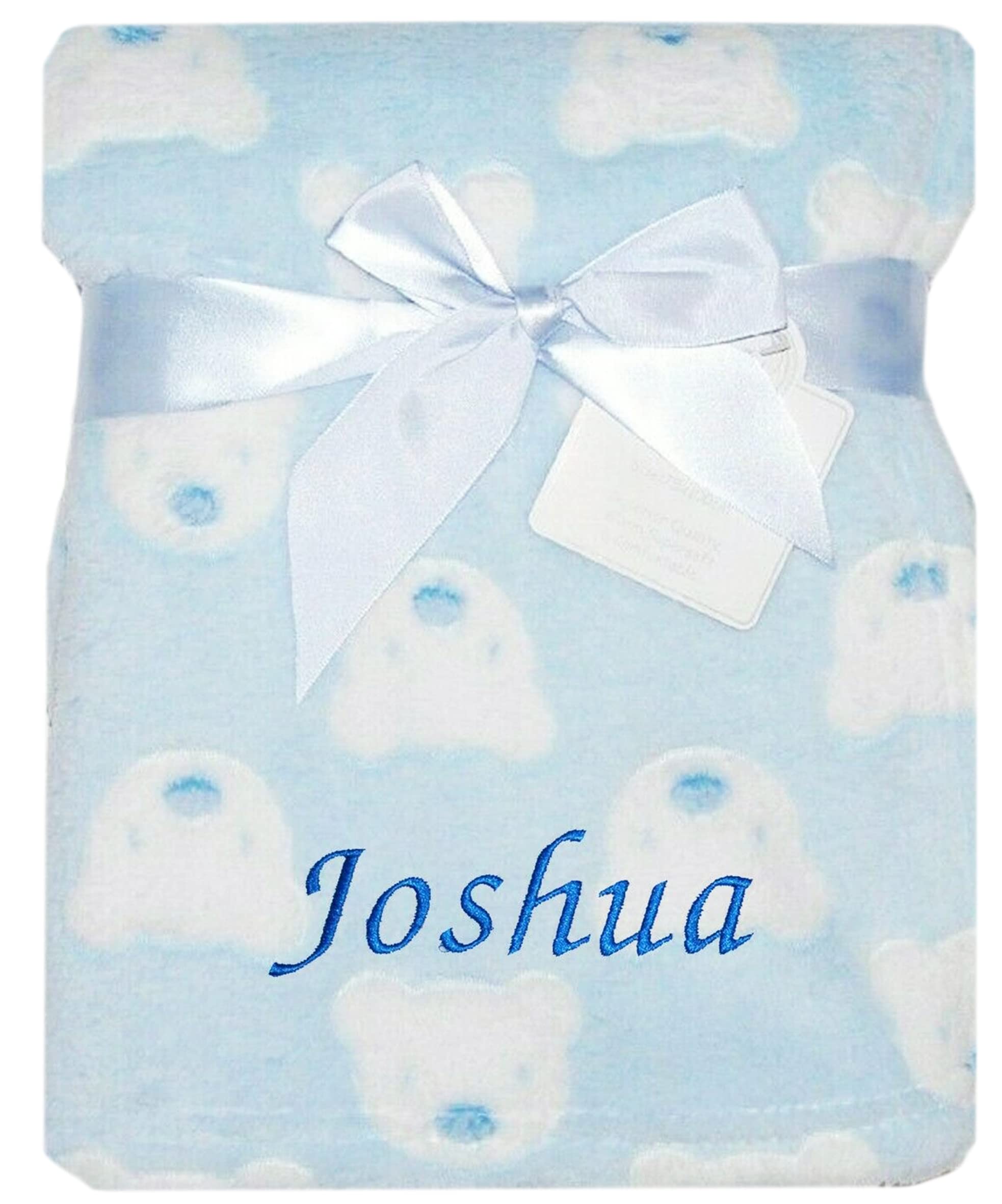 Baby Boy Girl Personalised Teddy Bear Blanket Embroidered Name (Blue Bear Face)