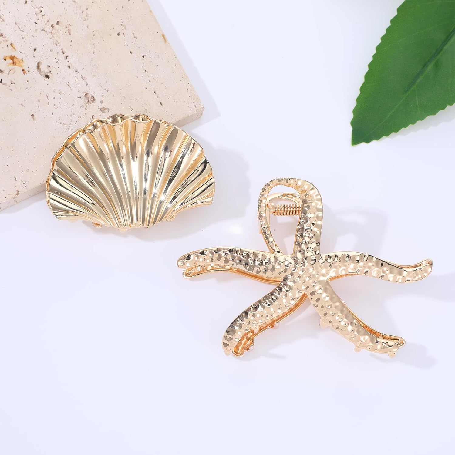 Starfish Hair Claw Clips Seashell Clip Hair Accessories, Beach Seashell Hairpin Gold Metal Clip Large Claw Clips Summer Sea Shell Hairpins for Women and Girls (Gold Pack of 2) - Image 7