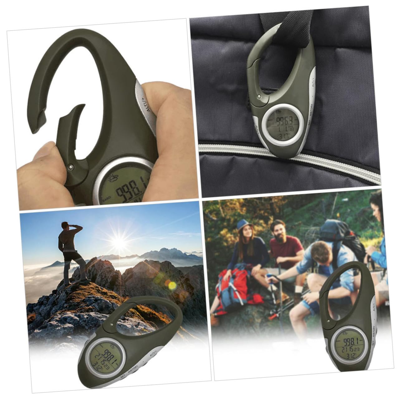 TOYANDONA Altimetro Portatile Barometro Termometro da Alpinismo Termometro da Arrampicata Moschettone Altimetro Moschettone Termometro Termometro Portatile Verde ABS
