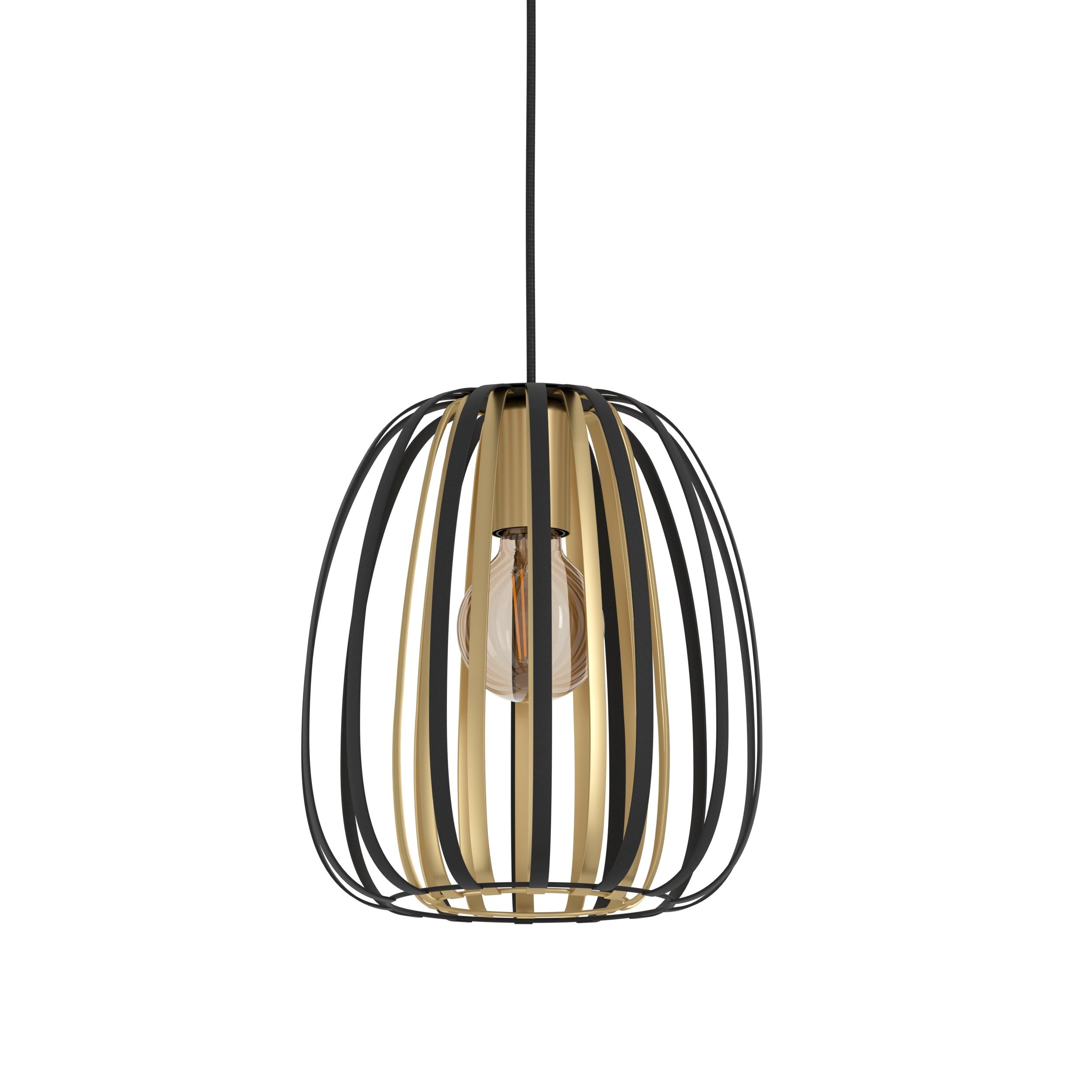 Eglo Suspension luminaire Encinitos, lustre chambre en métal noir et laiton