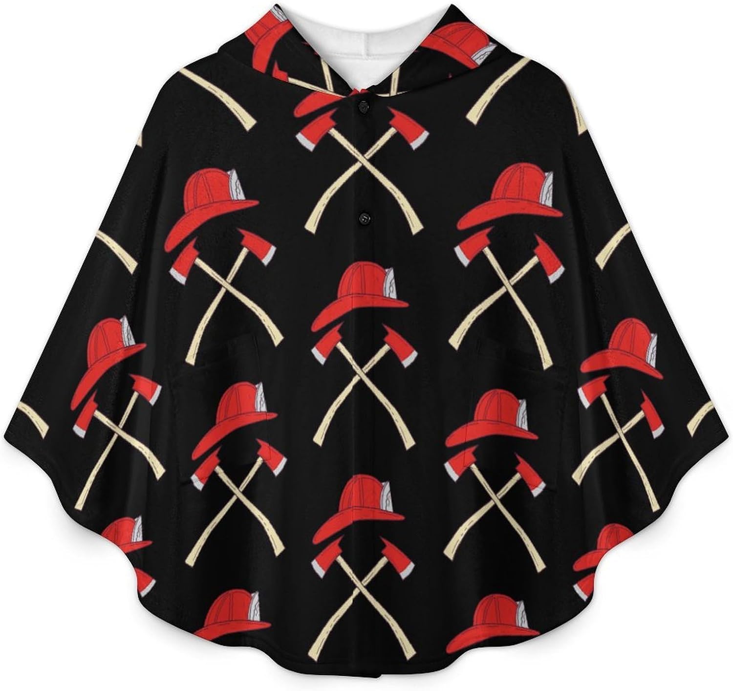 Fire Axe Firefighter Wearable Blanket with Hooded Flannel Blankets Cape with Pocket