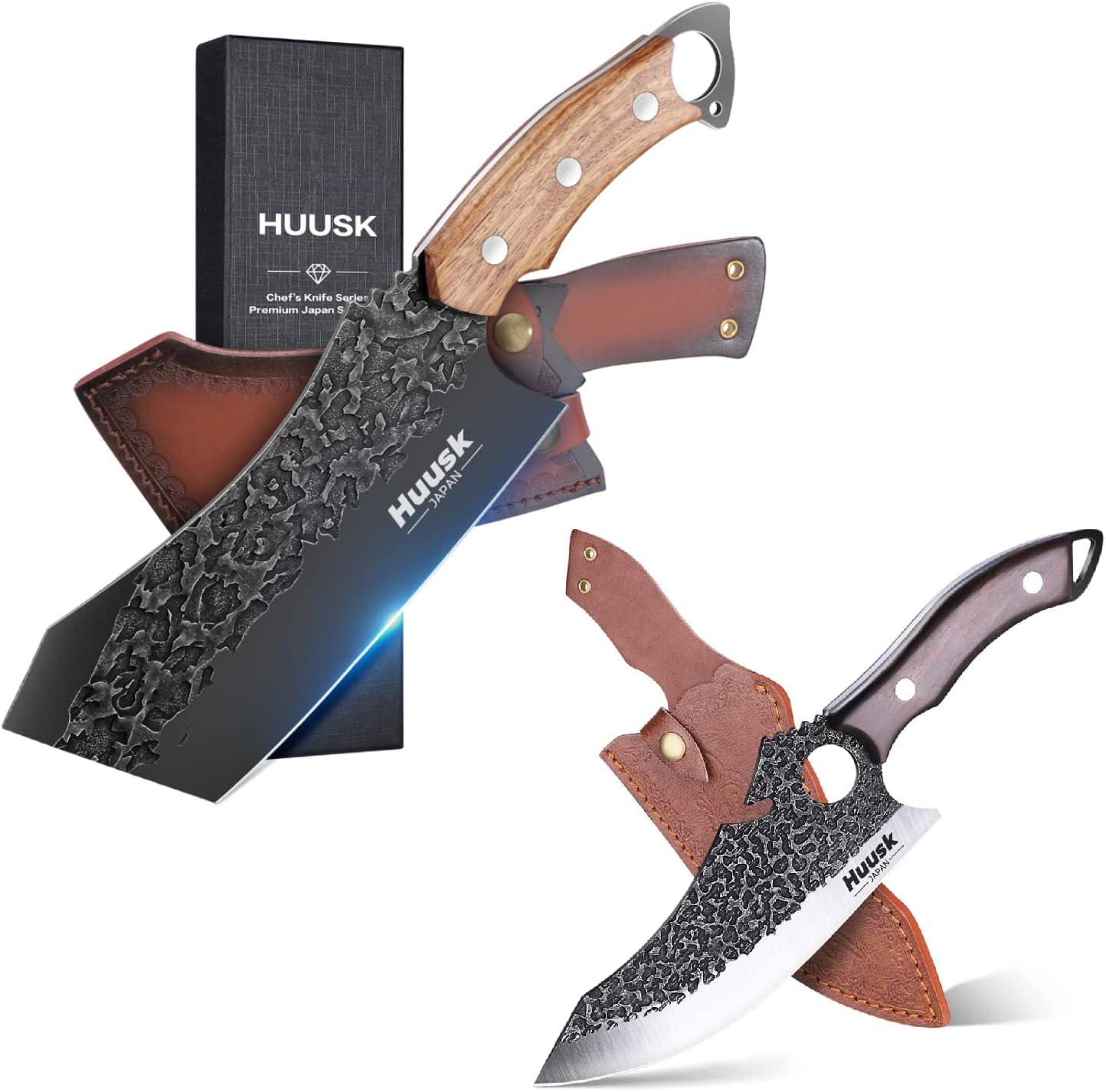 Amazon.com: Huusk Collectible Knives Set Butcher Knife & Meat Cleaver ...