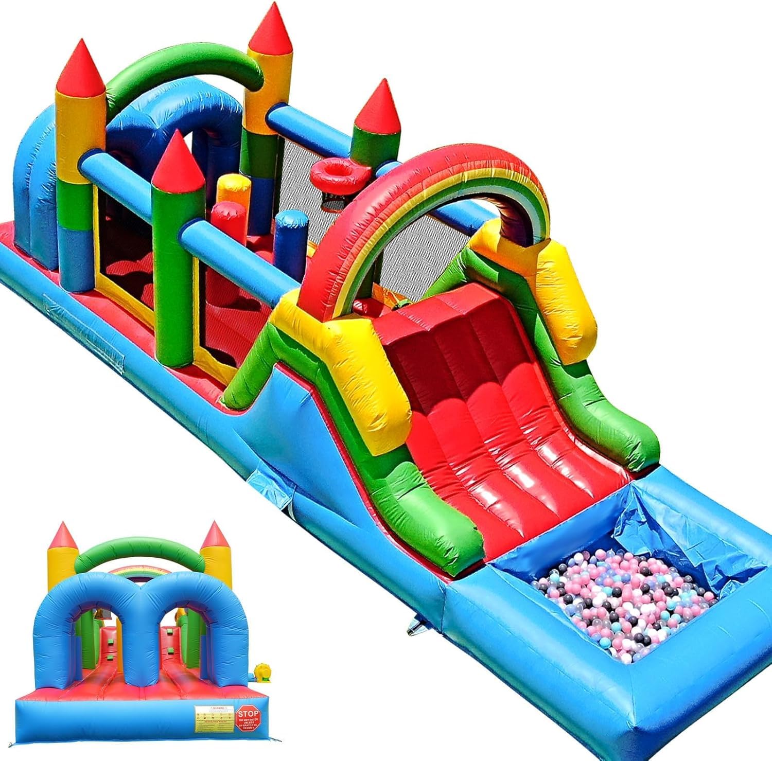 Commercial Bounce House for Big Kids 3-10,(100% PVC) 25FT(L) Water Slide Bounce House for Adult with Blower,Dual Racing Slides,Climbing,Obstacles Great for Backyard Lawn Party-25x8x8FT