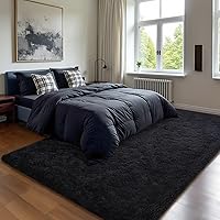 Vista 2 de HOMORE Alfombra de Dormitorio 3x5 Alfombras Negras para Sala de Estar, Alfombras de Área Esponjosas de Lujo para Entrada Interior, Alfombra