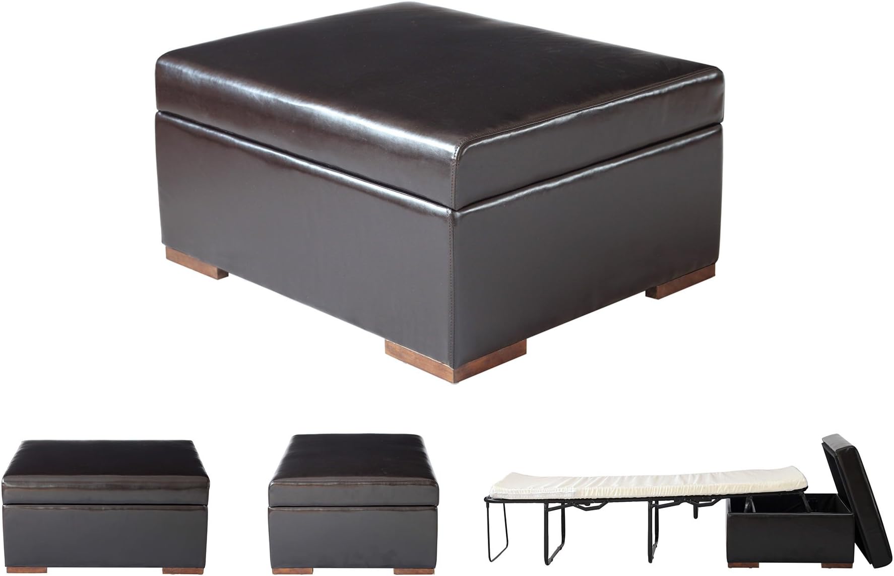 SpaceMaster iBed Convertible Ottoman with Fold Out Hideaway Guest Bed, Brown