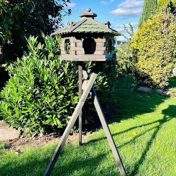 DARLUX Vogelfutterhaus XL Sechseck Vogelhaus + Ständer Futterstelle Braun/Grün - 5