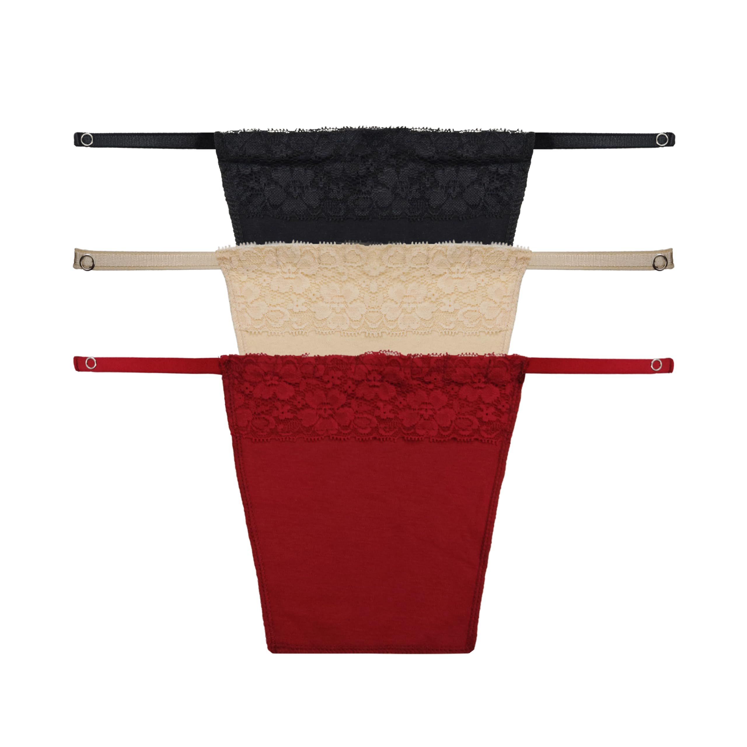 GLAMORAS Cotton Clip On Camisole for Women Mock Lace | Deep Neck Cleavage Cover Up Inner Cami Secret Slip for Women | Free Size - Set of 3