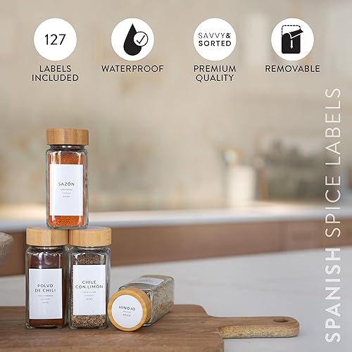 Miniatura 3 de 127 etiquetas adhesivas de especias españolas preimpresas impermeables, etiquetas para tarros de especias escritas en español, etiquetas redondas y