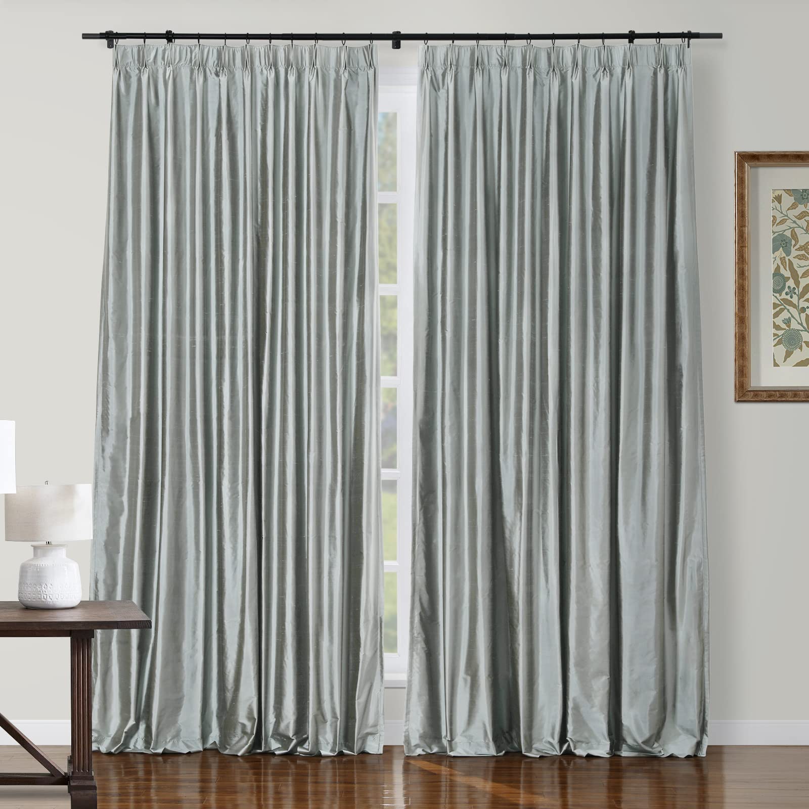 ChadMade Extra Long Light Filtering Dupioni Silk Curtain for Living Room, Pinch Pleat Elegant Drape Privacy Protection Window Treatment (W52 x L120, 1