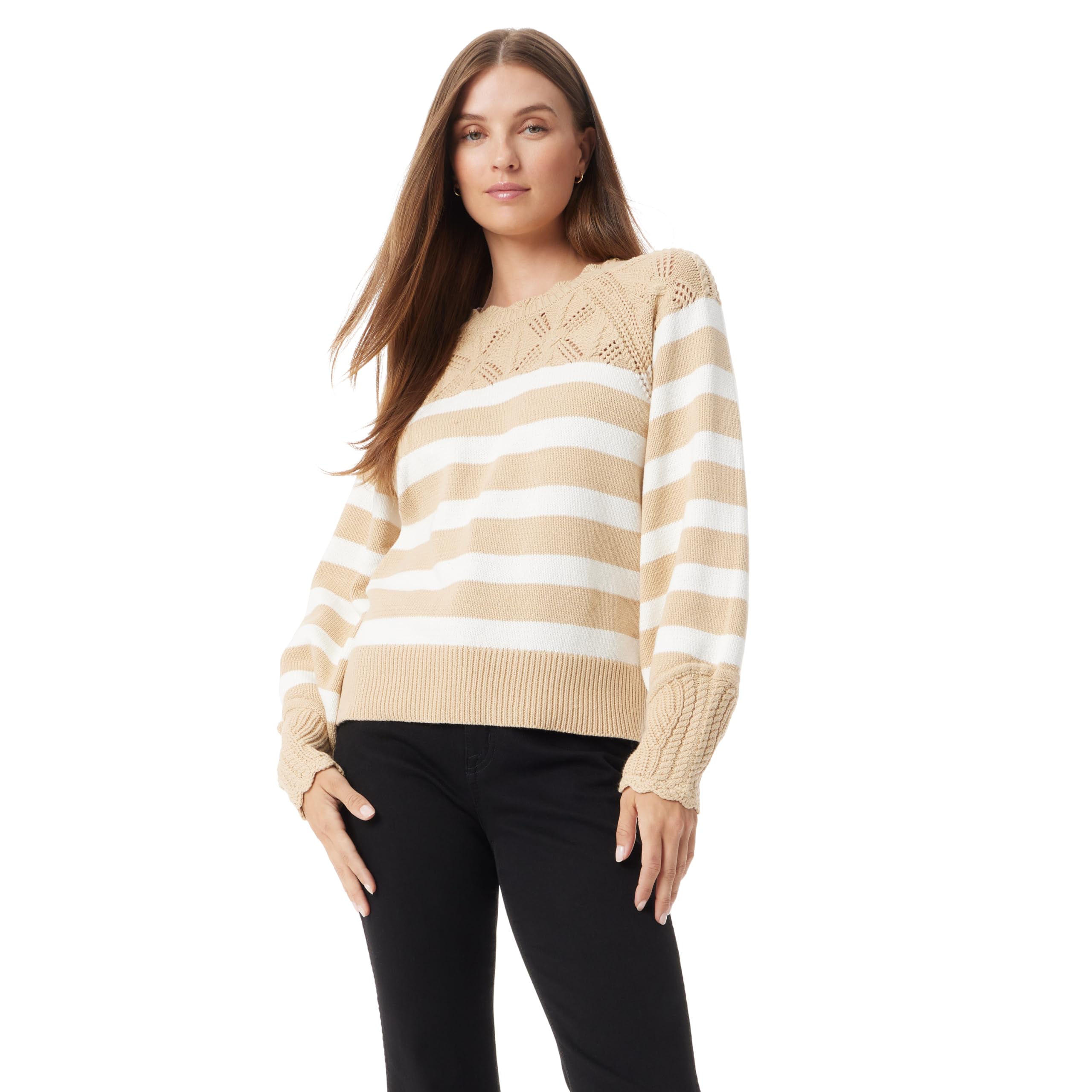 Sam Edelman Womens Joy Novelty Yoke and Cuff Pullover Sweater Standard
