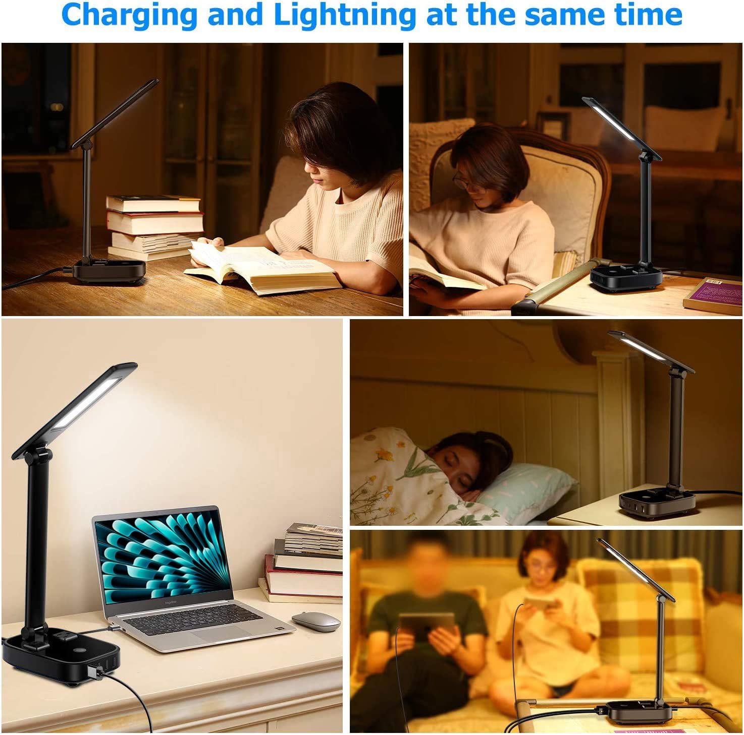 Yostyle LED Desk Lamp with 4 USB Charging Ports and 2 AC Outlets,5ft Extension Cord Power Strip Station, 3 Level Brightness, Touch Dimmer Control, Office Table Eye Care Lamp Bedroom Hotel - Image 5