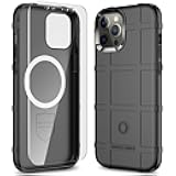 Rugged Shield 8ft Drop Proof Magnetic TPU Thick Armor Tactical Protective Case for MagSafe Compatible with iPhone 12 Pro Max (6.7 inches) - Dark Black